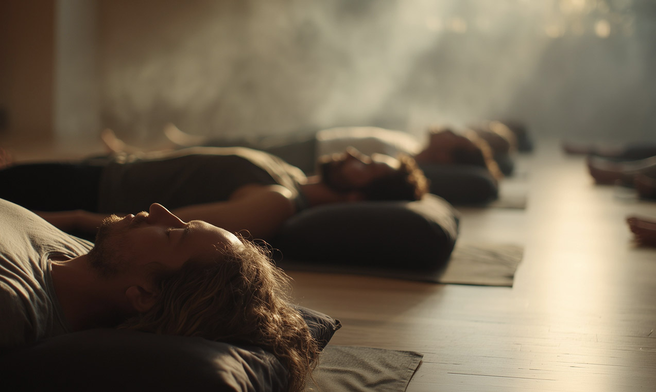 Restorative yoga with props at Swaha Yoga 111 Rancho Mirage